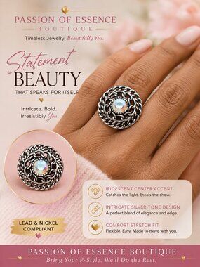 Iridescent Glow Silver-Tone Stretch Statement Ring